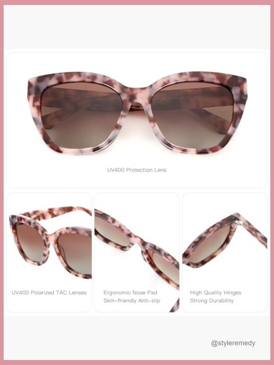 Polarized Cat Eye Sunglasses UV400 Protection Oversized Square